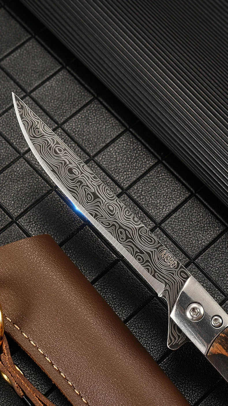 Damascus Pattern Folding Pocket Knife Stainless Steel – Outdoor Camping Multi-Purpose EDC 2026