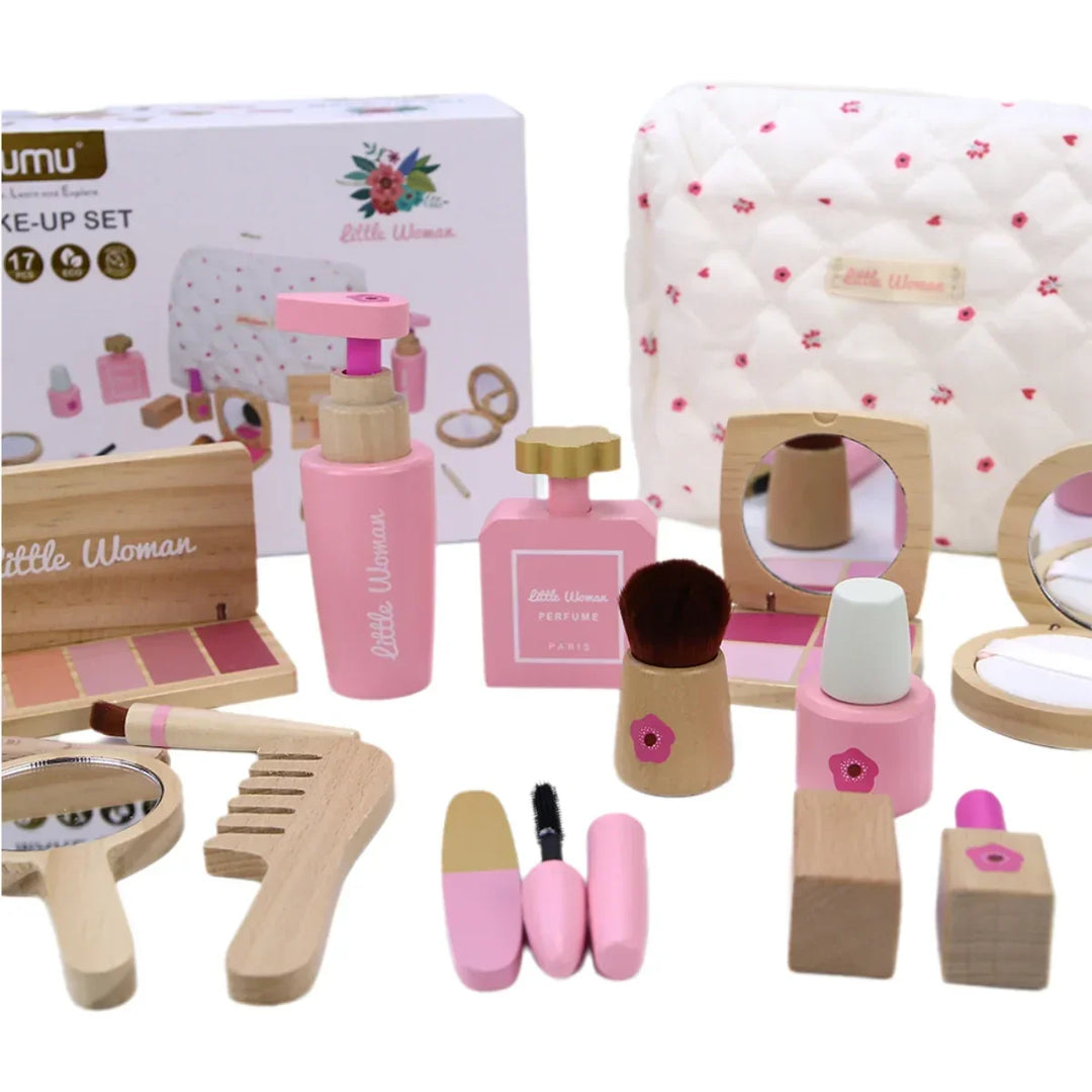 Wooden Makeup Set For Kids Pretend Play Cosmetic Kit Back To School 2025 Gift Safe Non Toxic
