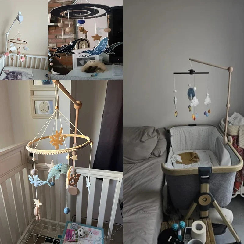 Wooden Crib Mobile Bracket Newborn Sensory Toys Soothing