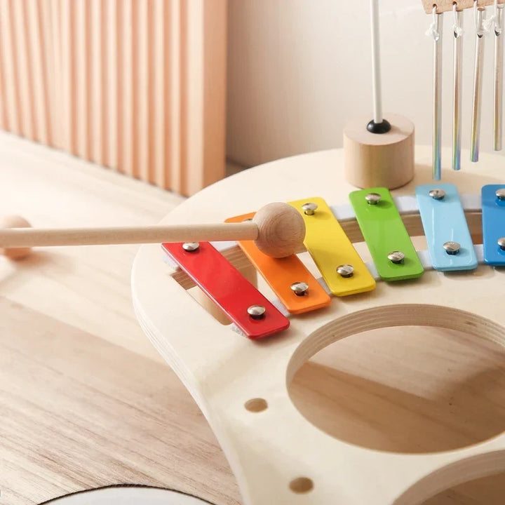 Baby Educational Toys Wooden Xylophone Bells - Montessori Music Table for Newborn Birthday Gifts