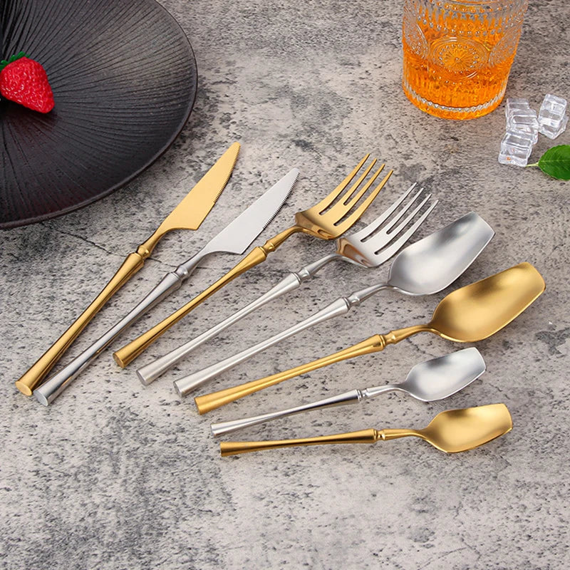Stainless Steel 18/10  Cutlery Set - Glossy Silver Dinnerware, Matte 304 Tableware for Gifts
