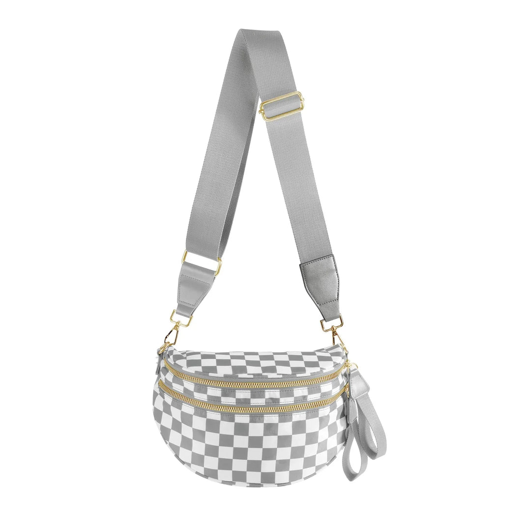 Versatile unisex crossbody bum bag – checkered nylon, box shape, travel and daily use