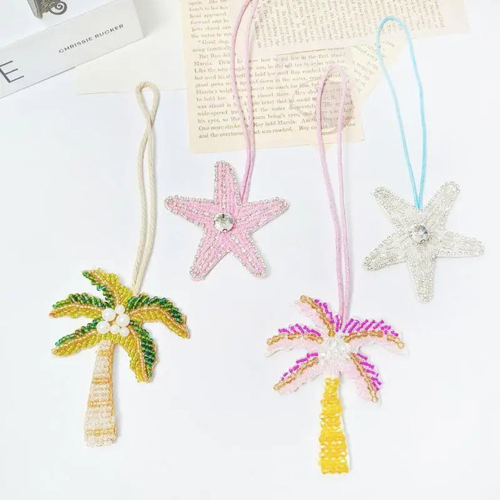 Coconut Tree Sequin Patch Keyring Bag Pendant Handmade