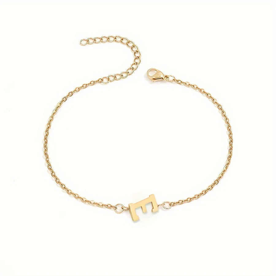 Initial Letter Bead Bracelet Thin Chain Minimalist Elegant