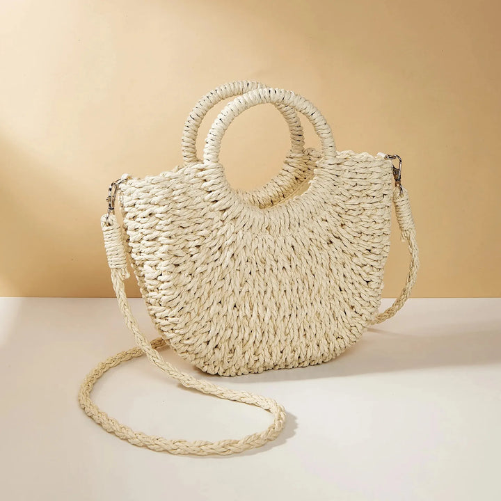 Straw Bag Natural Handwoven Half Moon Beach Tote Crossbody Bag Large Capacity Summer 2026 Vacation Accessory