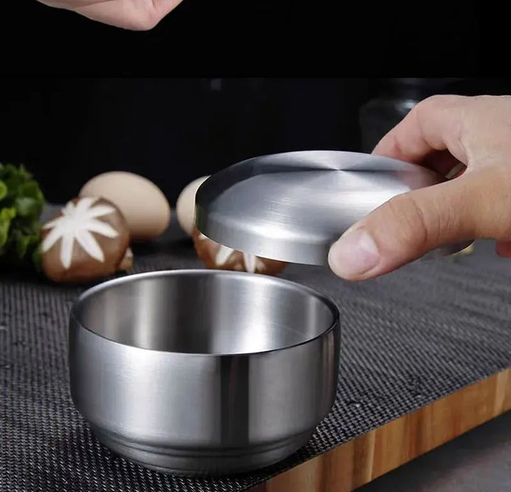 Stainless Steel Double Layer Rice Bowl With Lid Insulated