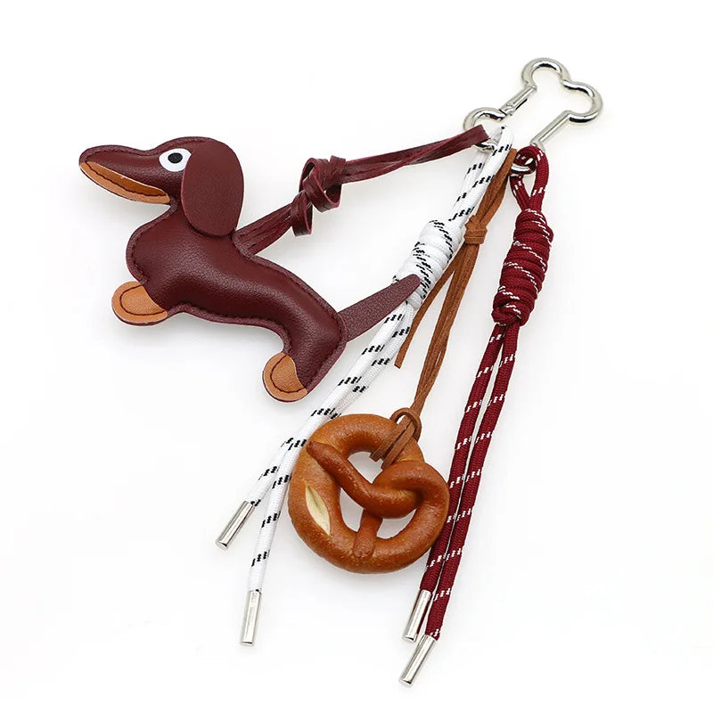 Dachshund Pu Leather Bag Charm Baseball Keychain Gift