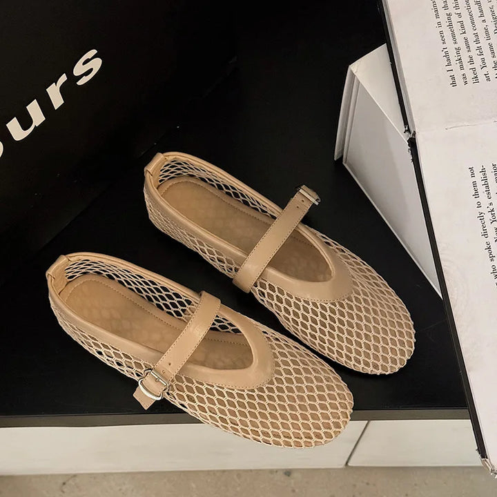 Breathable Women Mesh Ballet Flats - Strappy Round Toe