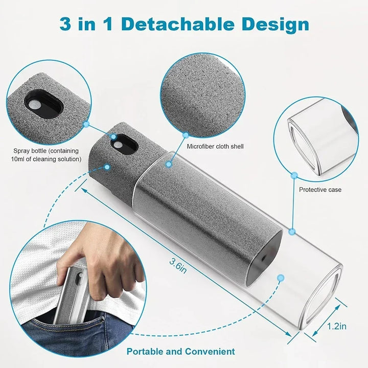 Microfiber Screen Cleaner Spray Set with Cloth &amp; Brush for Smartphones, Tablets, Laptops
