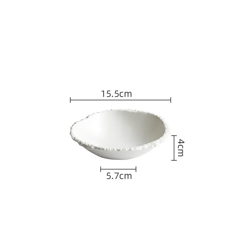 White Porcelain Rock Edge Soup Bowl Modern Tableware