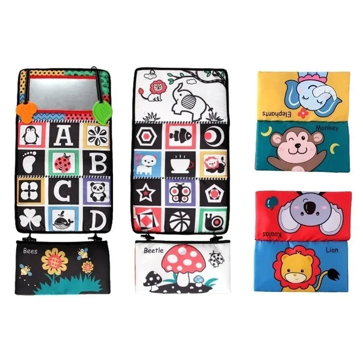 High Contrast Baby Tummy Time Pillow with Mirror, Teething Toy, and Crinkle Paper for Infants 0-6 Months