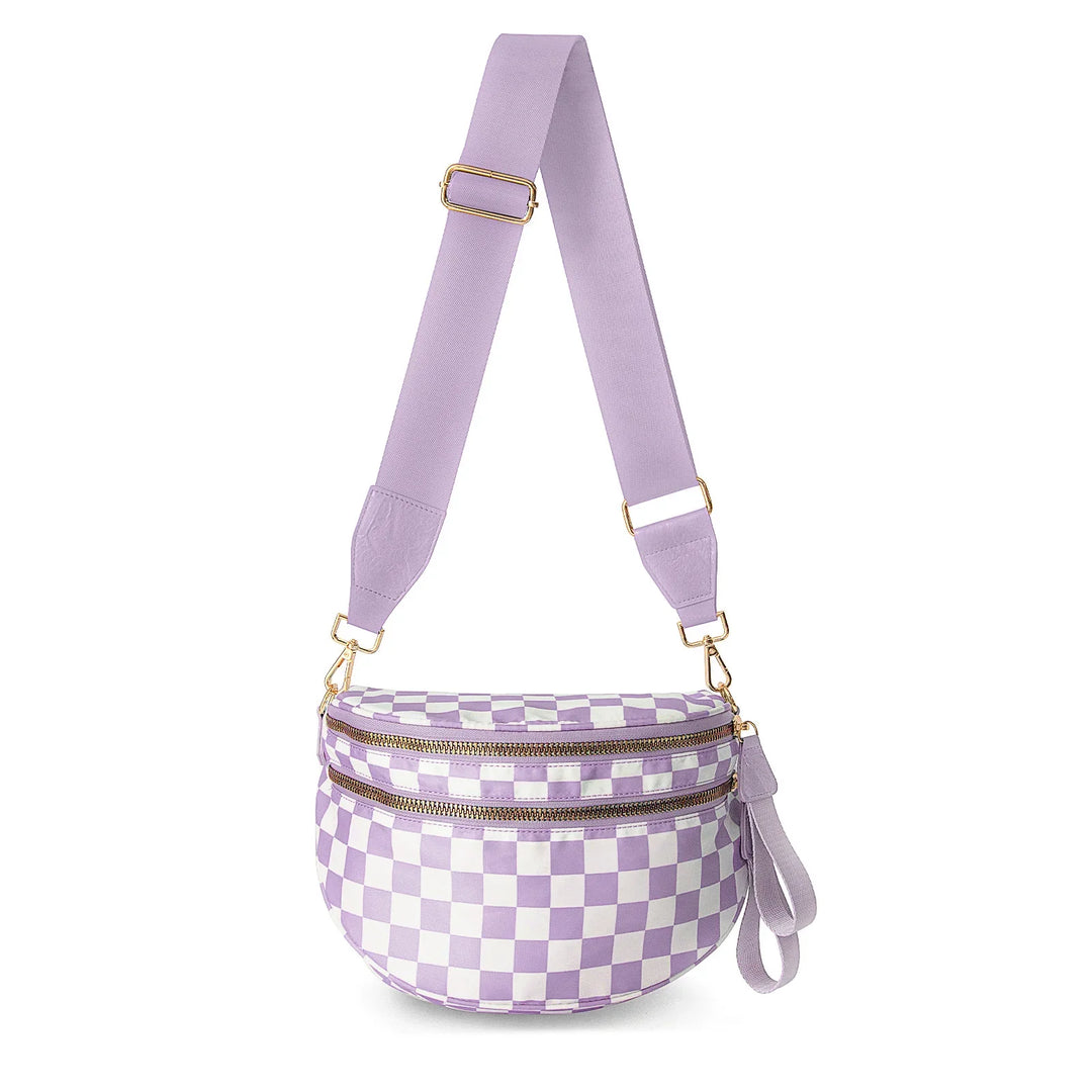 Versatile unisex crossbody bum bag – checkered nylon, box shape, travel and daily use