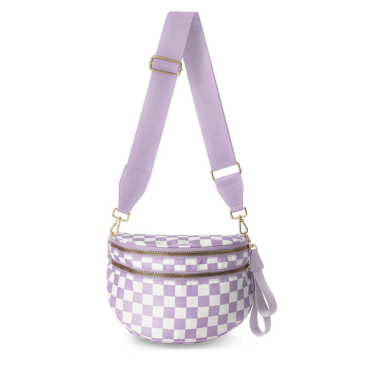 Versatile unisex crossbody bum bag – checkered nylon, box shape, travel and daily use