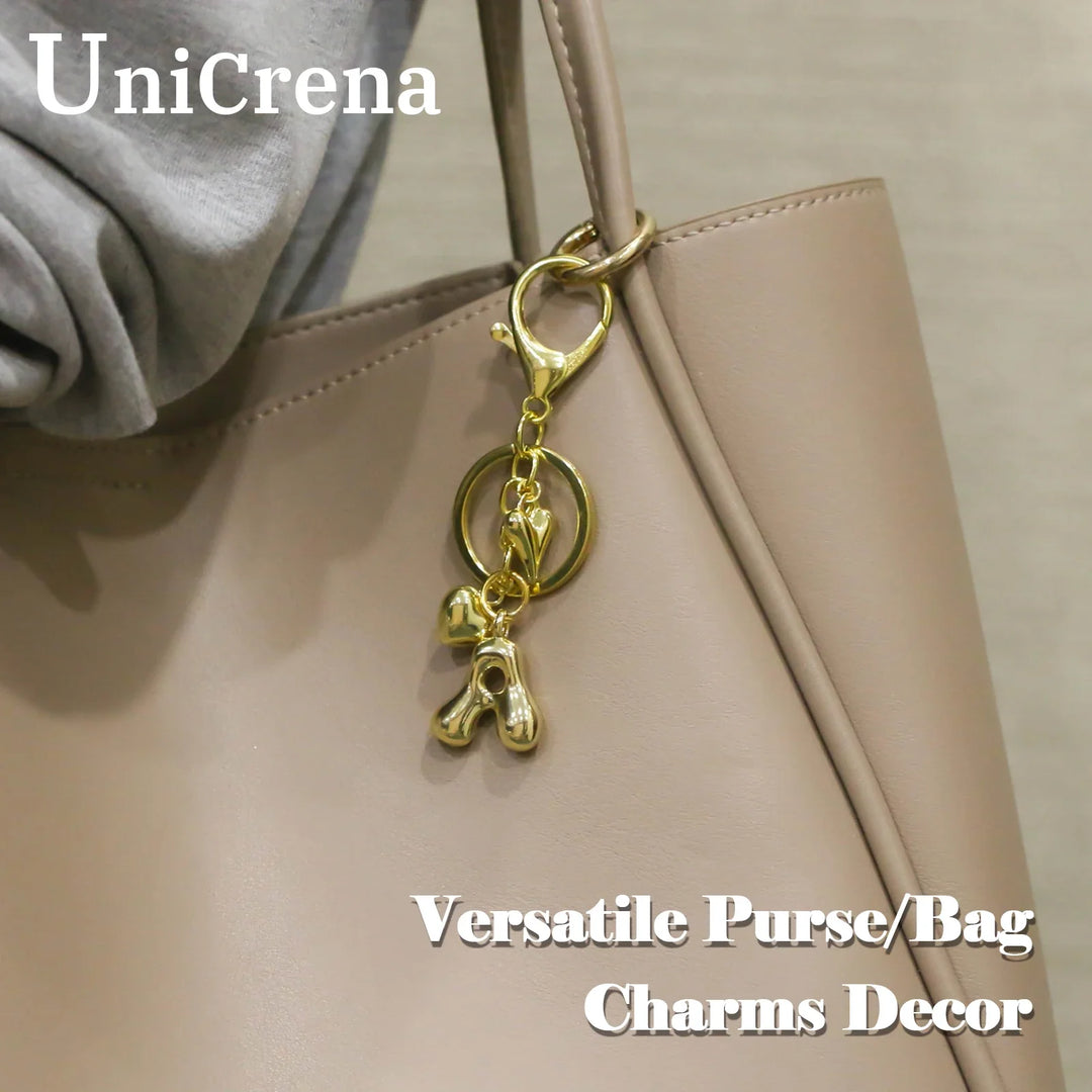 Personalized Keychain Gold Bubble Letter Bag Charm Gift
