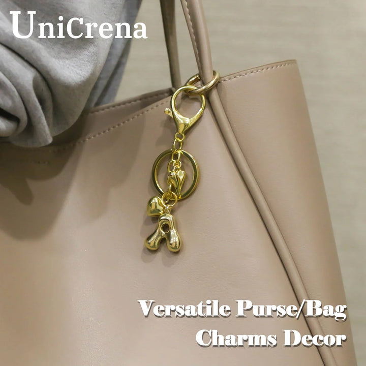Personalized Keychain Gold Bubble Letter Bag Charm Gift