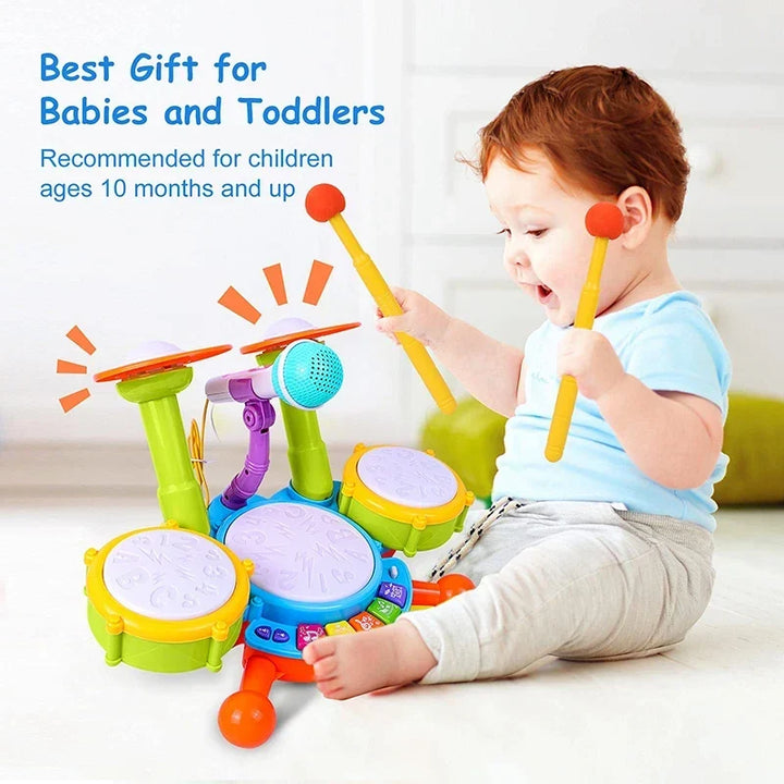 Kids Drum Set for Toddlers 1-3 with Microphone, Musical Educational Instrument Toys for Girls, Learning Activity Gifts