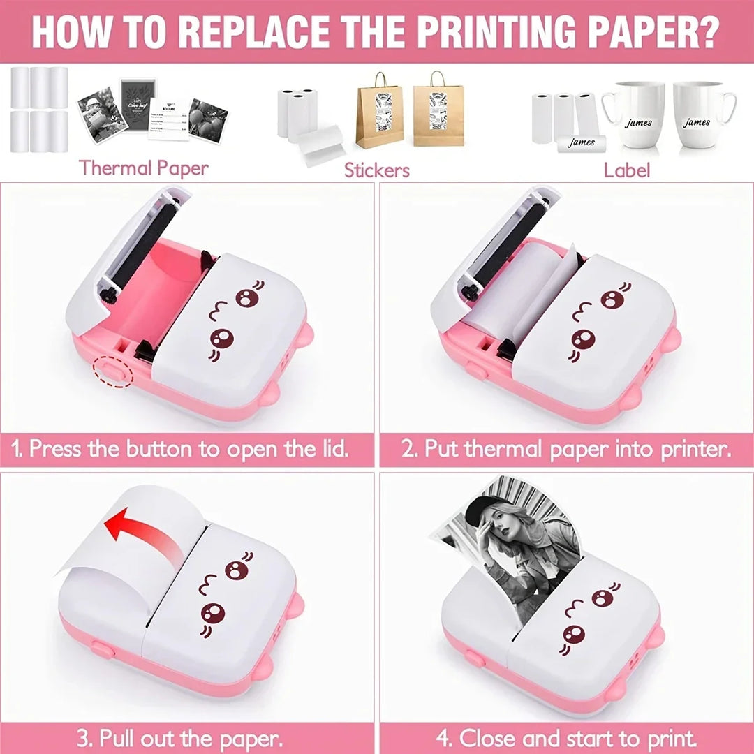 Mini HD Portable Label Thermal Printer - Bluetooth Pocket Printer for Students, Inkless Printing, Ideal Gift for Christmas