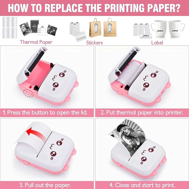Mini HD Portable Label Thermal Printer - Bluetooth Pocket Printer for Students, Inkless Printing, Ideal Gift for Christmas