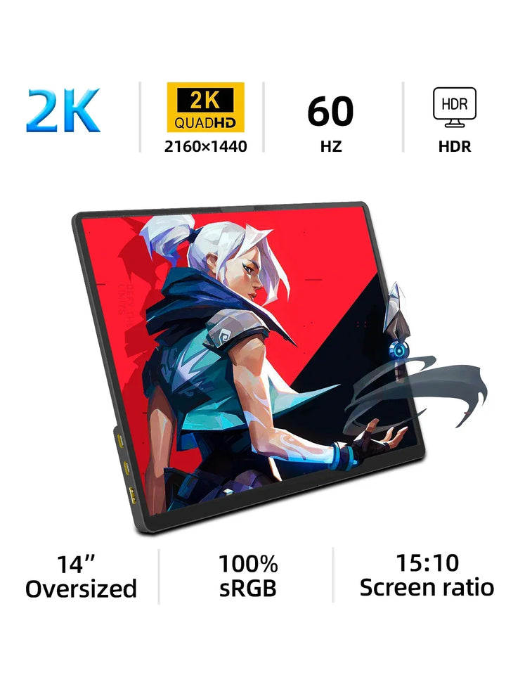 2K Portable Monitor 14 Inch Touch HDR 60Hz Gaming Display