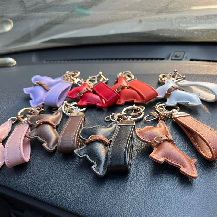 Leather Dog Keychain Car Charm Bag Hanging Accessory