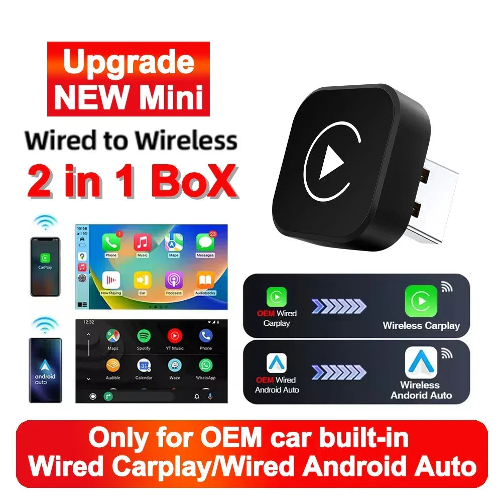 Wireless CarPlay AI Box 2in1 Android Auto Dongle Plug and Play Car Radio Upgrade 99 Percent Car Compatibility Fall 2025