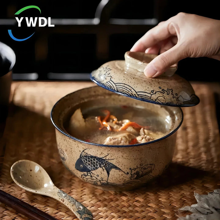 Instant Ramen Bowl With Lid Porcelain Large Capacity