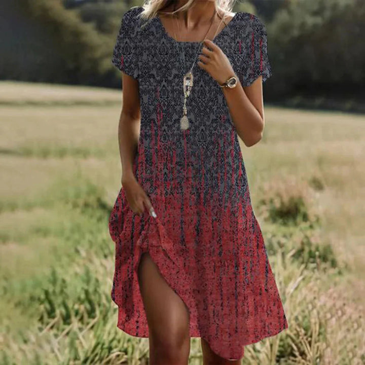 Summer Bohemian Dresses For Women V Neck Short Sleeve Floral Maxi Beach Dress