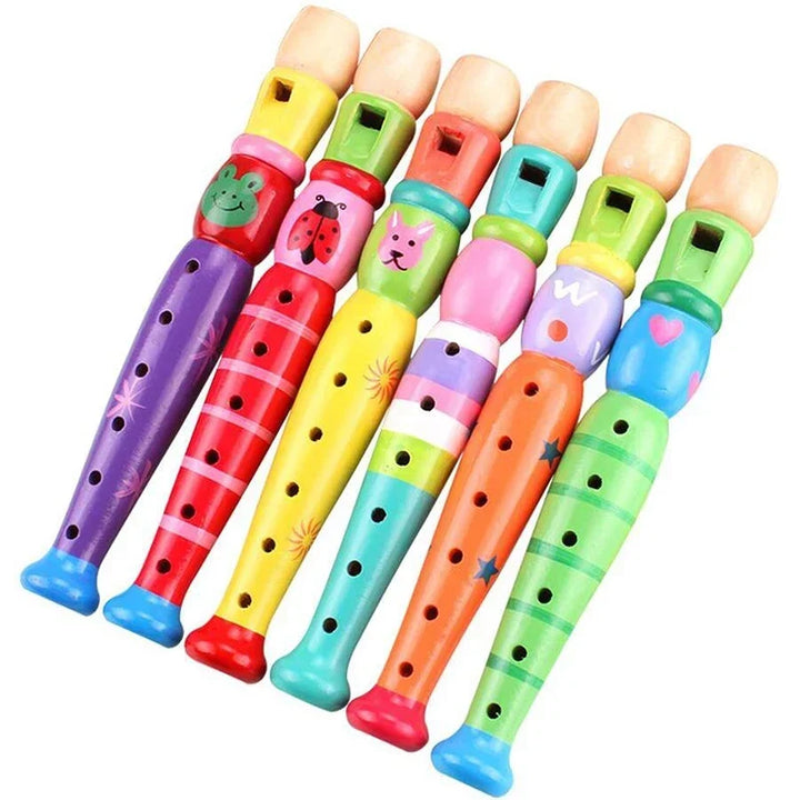 1Pc Wooden Cartoon Flute - 6-Hole Musical Toy for Kids
