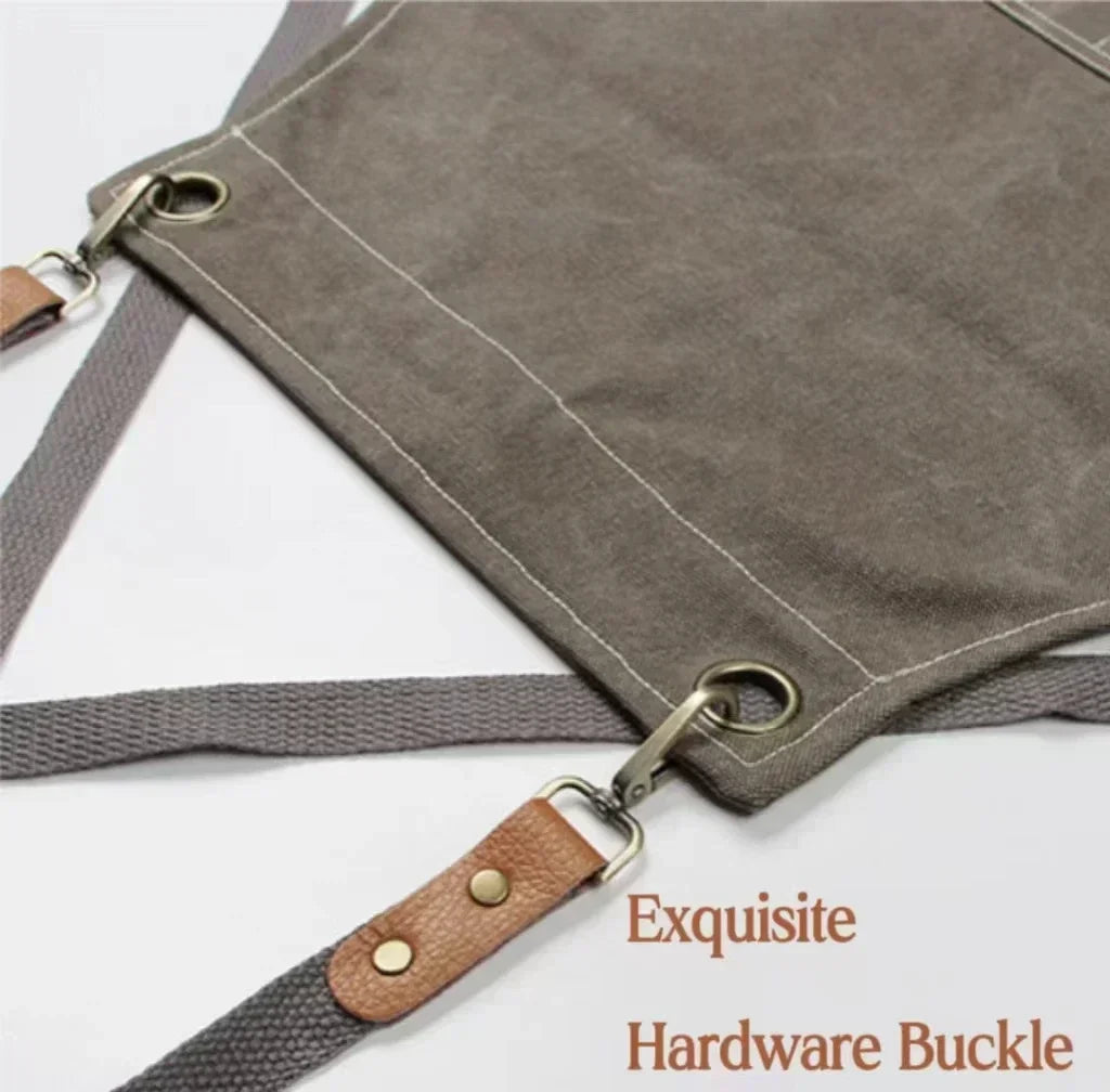 Chef Apron Canvas Crossback Utility Apron With Leather Trim And Pockets Fall 2025 Durable BBQ Workshop