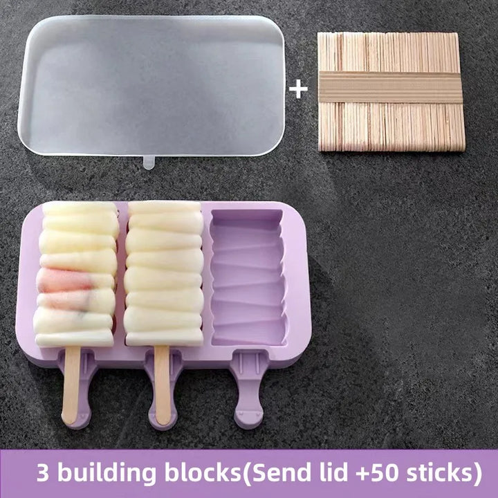 Silicone Ice Cream Mold Set with Lids, Fun Shapes Ice Pop Maker for Homemade Treats, Easy Release and Dishwasher Safe