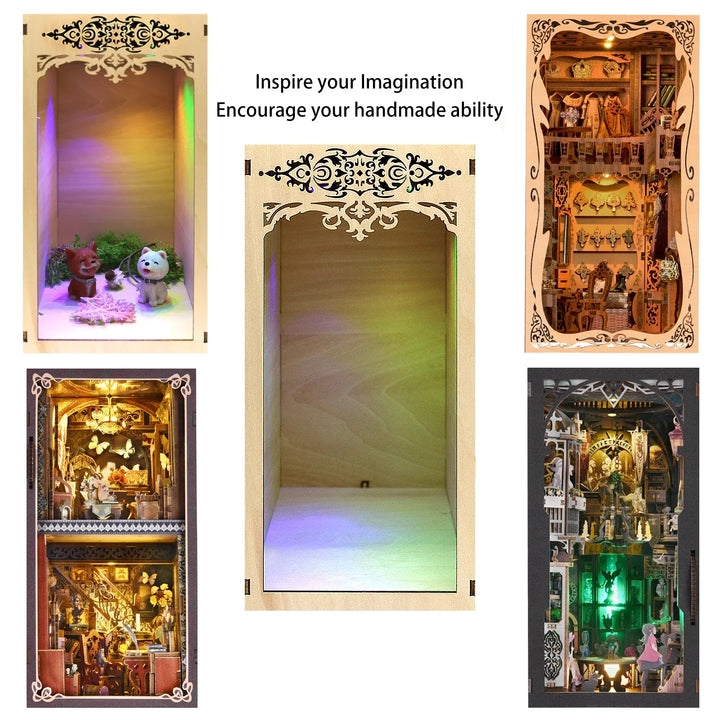 DIY Book Nook Shelf Insert Kits - Wooden Miniature Dollhouse Bookend Home Decoration