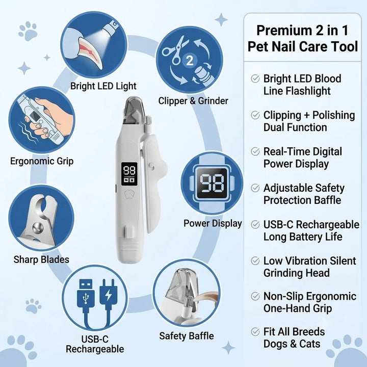 2-in-1 Pet Nail Clipper &amp; Grinder with LED Blood Line Light – USB-C Rechargeable Dog Cat Trimmer 2026