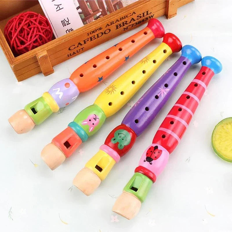 1Pc Wooden Cartoon Flute - 6-Hole Musical Toy for Kids