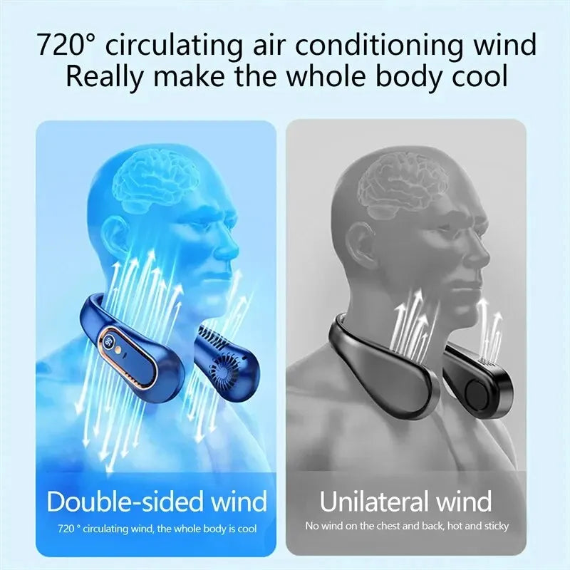 Neck Bladeless Fan Mini - Portable USB Charging Silent Fan for Sports and Office with Digital Display and 5 Speed Options