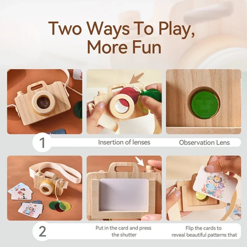 Wooden Montessori Camera Toy for Babies, BPA-Free, Safe Outdoor Gift for Toddlers, Encourages Creative Play and Skill Development