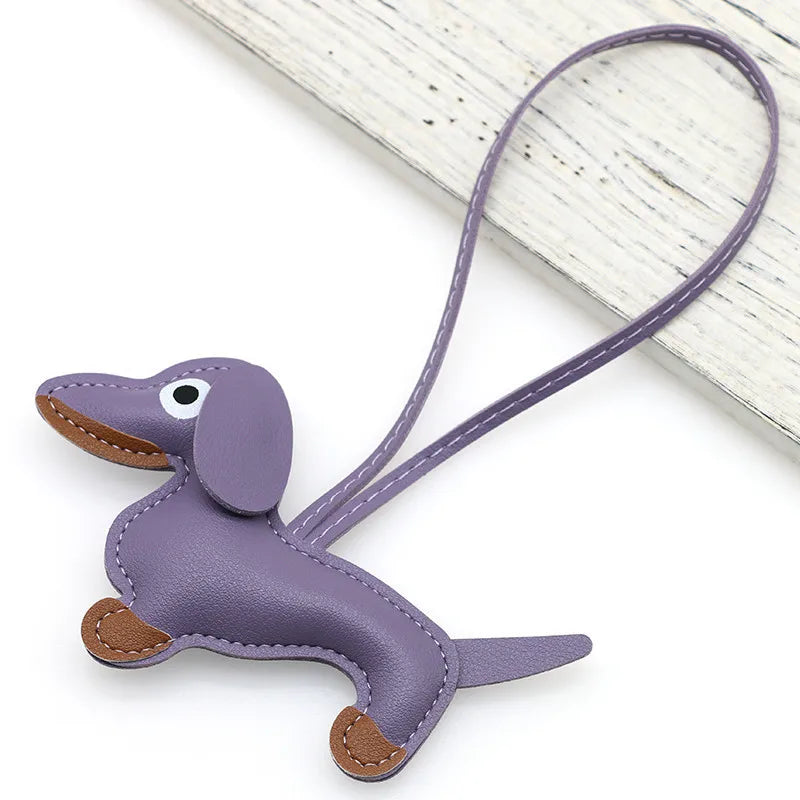 Dachshund Pu Leather Bag Charm Baseball Keychain Gift