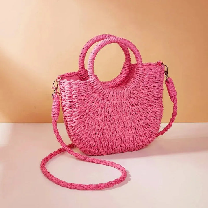 Straw Bag Natural Handwoven Half Moon Beach Tote Crossbody Bag Large Capacity Summer 2026 Vacation Accessory