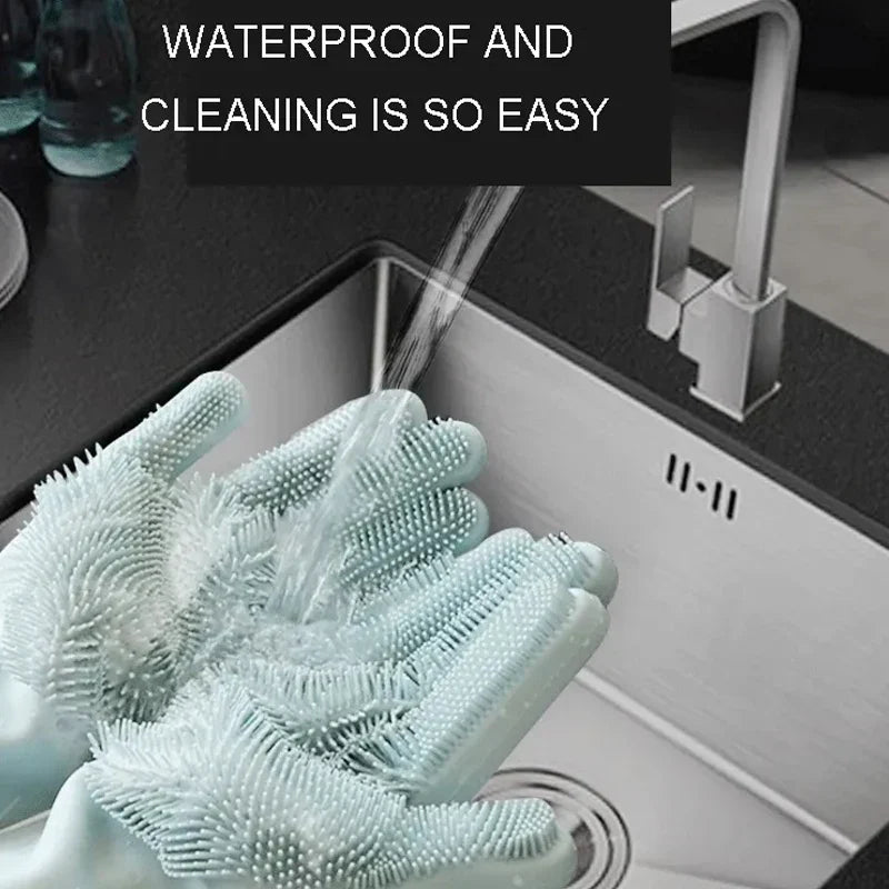 Silicone Dishwashing Gloves with Scrubber - Eco-Friendly Household Cleaning Tool