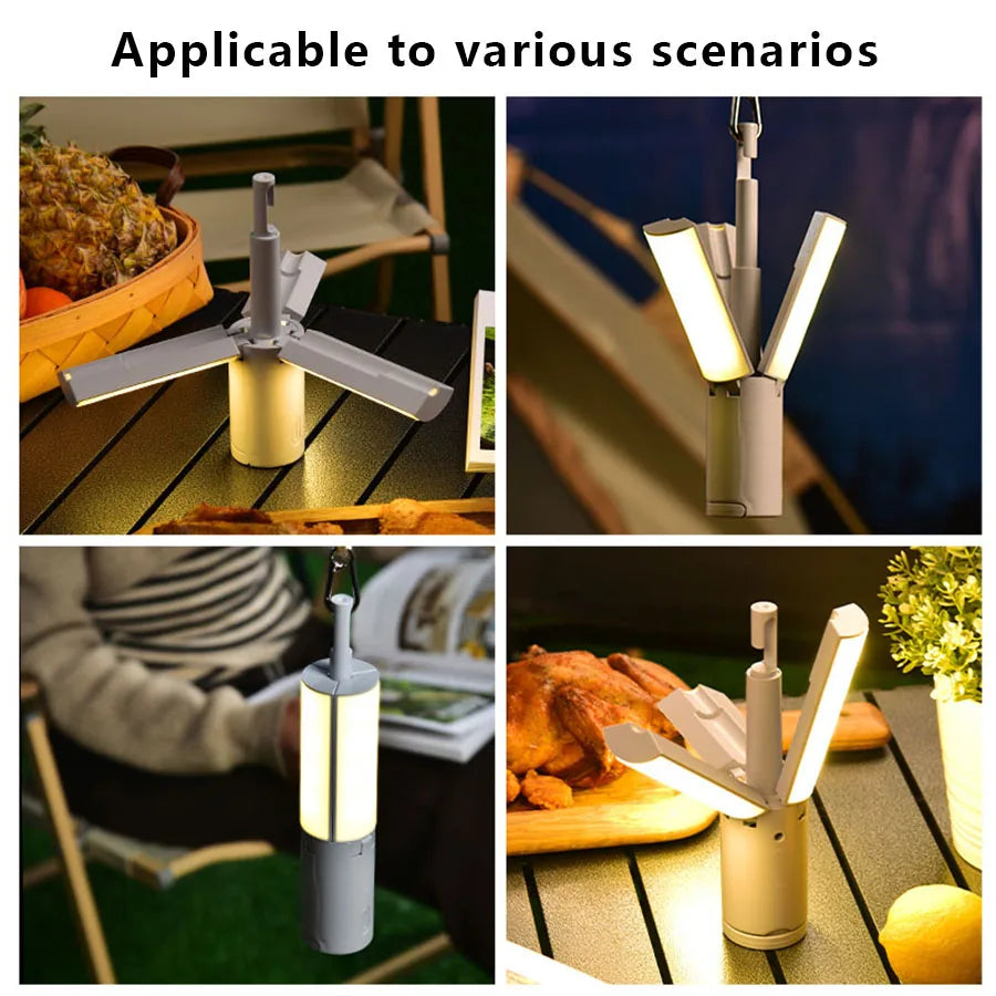 Folding Outdoor Camping Light Portable Lantern Rechargeable 3 Modes Dimmable for Tent Emergency Use