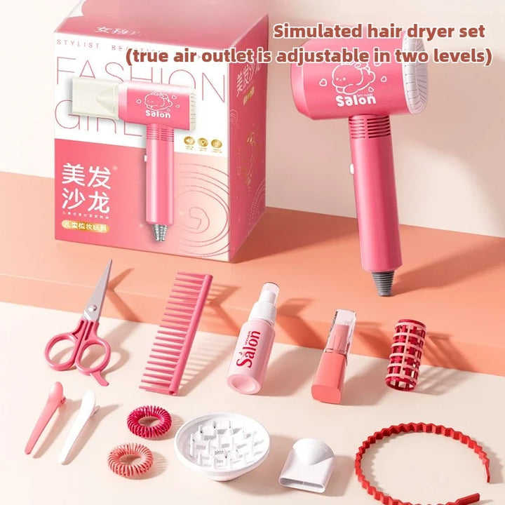Kids Hair Salon Set Pink Pretend Play Styling Kit With Hair Dryer And Accessories Fall 2025 Gift