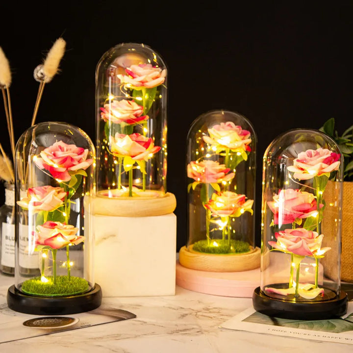 LED Rose Glass Cover Ornament - Romantic Valentine&