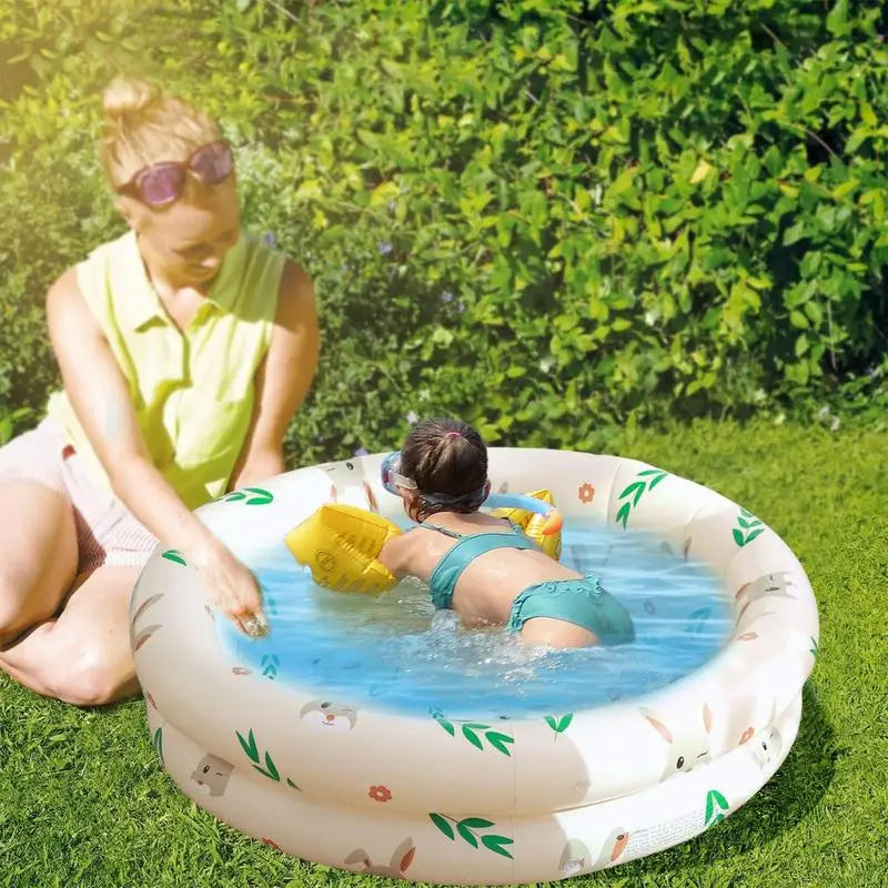 Small Inflatable Kiddie Pool, Durable PVC Small Plastic Pool with Bright Bear Design for Safe Outdoor Fun