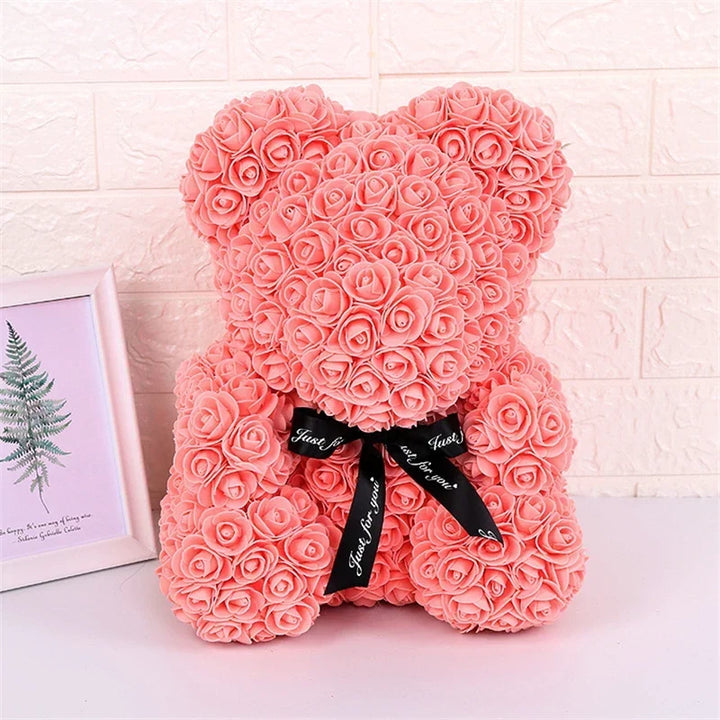 Faux Rose Teddy Bear with Gift Box and Lights - Romantic Anniversary or Valentine&