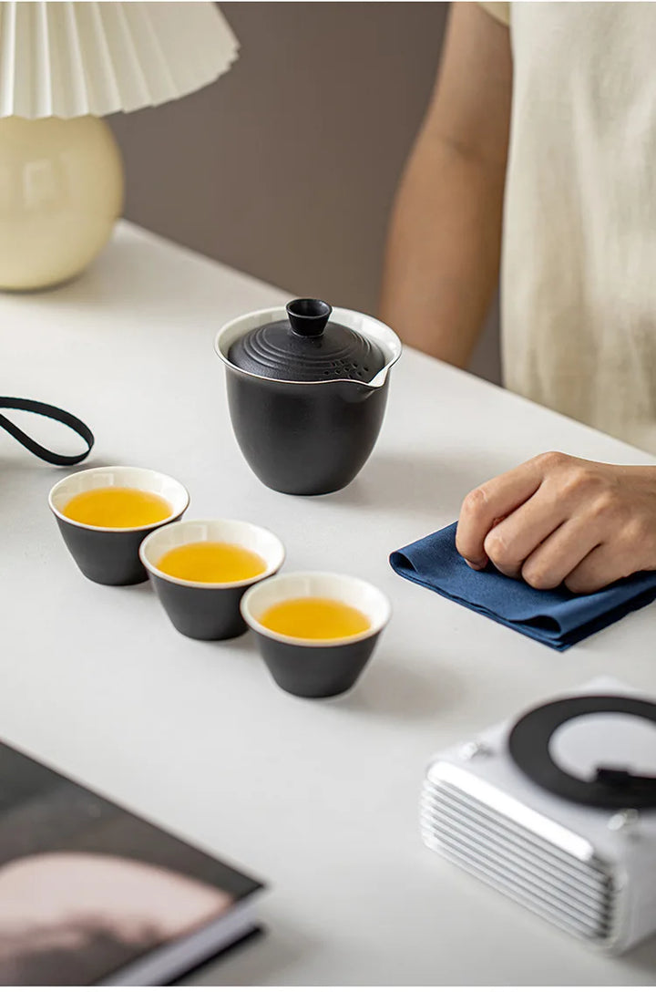 Portable Ceramic Travel Tea Set With Case Gift Kit