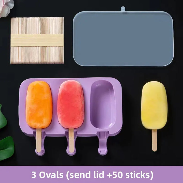 Silicone Ice Cream Mold Set with Lids, Fun Shapes Ice Pop Maker for Homemade Treats, Easy Release and Dishwasher Safe