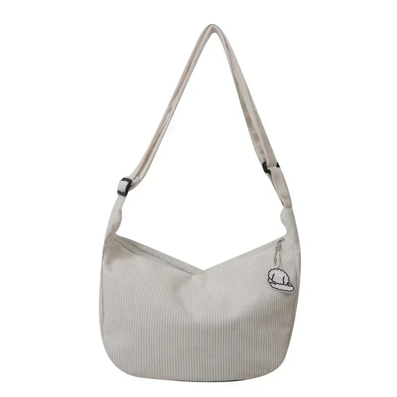 Corduroy Crossbody Bag Large Capacity Beige Shoulder Bag Fall 2026 Everyday Use