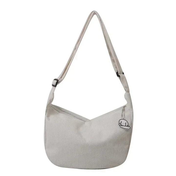 Corduroy Crossbody Bag Large Capacity Beige Shoulder Bag Fall 2026 Everyday Use