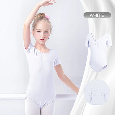 Soft girls ballet leotard - drawstring neckline, ruched front, cotton knit, for dance class