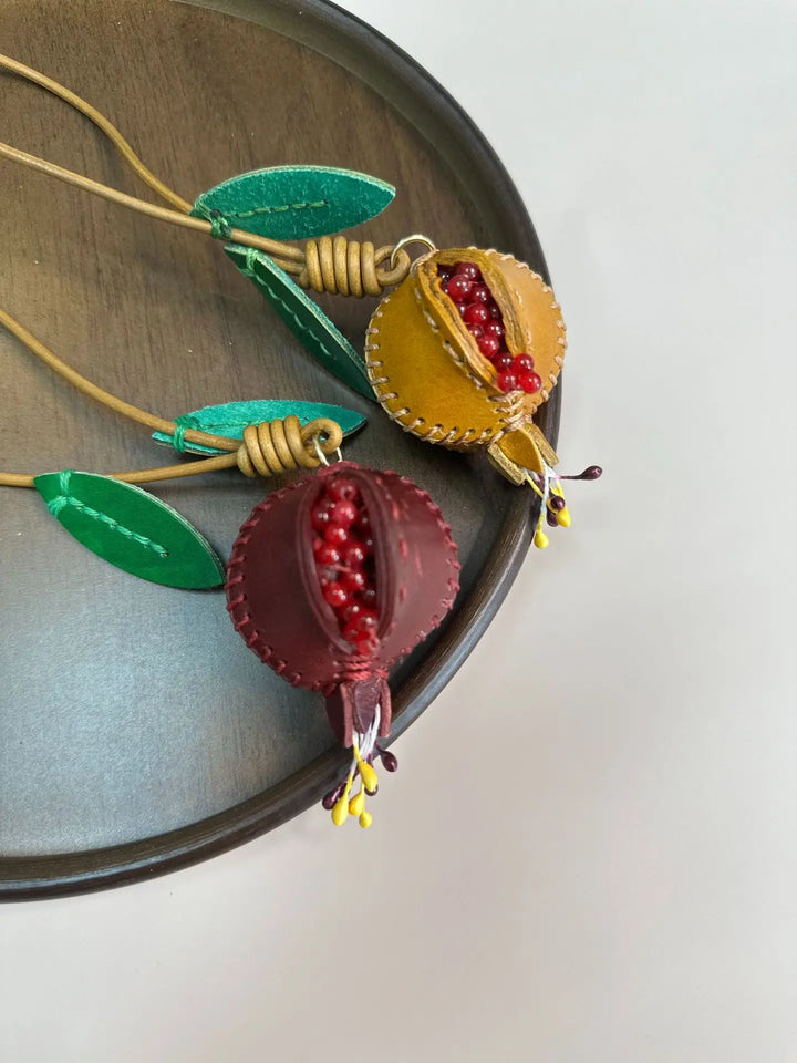 Pomegranate Leather Charm Keychain Bag And Car Decor