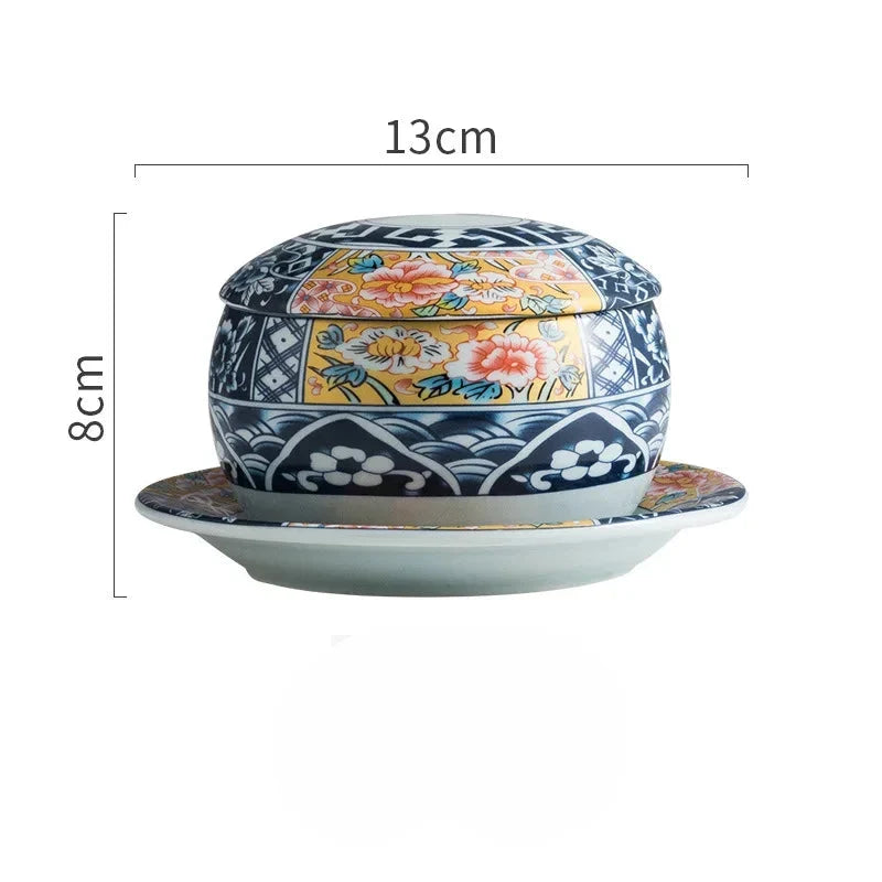 Hand Painted Japanese Ceramic Lidded Dessert Bowls Set